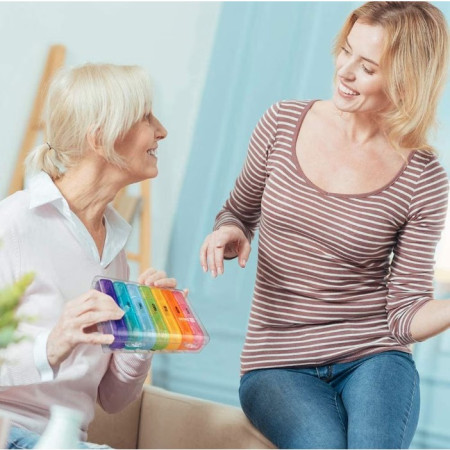 Cutie Depozitare Medicamente,  7 Zile, 21 Compartimente, Cutie Suport, Recipiente Detasabile, Portabila, Multicolor, Cutie Transparenta, 15.6x12 cm