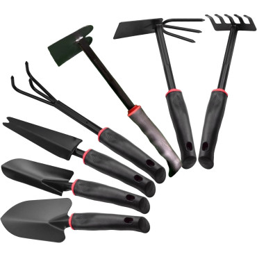 Set 7 Unelte de Gradina  pentru Plantare Prelucrare Sol si Ingrijire Plante, Material PVC si cardboard, 31.5 x 8 cm, negru