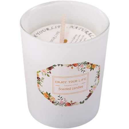 Lumanare Parfumata,  Model Pahar Alb Mat, Aroma de Ceai Verde si Floare de Portocal, din Ceara de Soia, 6.2 x 5.2 cm, Alb