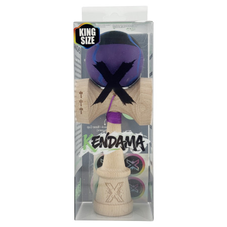 Kendama X Originala, Profesionala, Cyrax, Rubber Grip, Cupe Mari KING SIZE V3, Gaura in Baza, Rulment Metalic, din lemn 18 cm, Ata 62/65 cm, Special Negru/Mov/Albastru