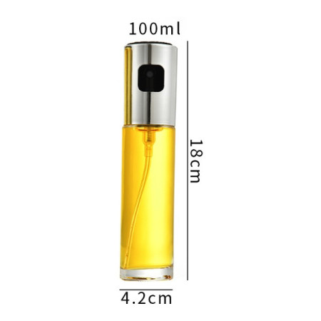 Sticla Pulverizator pentru Bucatariei, Cyrax, Spray pentru Gratar, din Sticla cu Capac din Inox, 18 x 4.2 cm, volum 100 ml, Trasnparenta cu Capac Gri