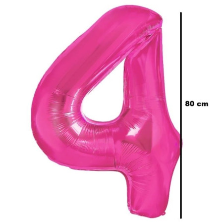 Balon din Folie Metalizata Cyrax, Figurina Cifra, Tema Aniversare 80 cm, Ambalaj Individual, Pai inclus, Umflare cu Aer sau Heliu, Roz, Cifra 4