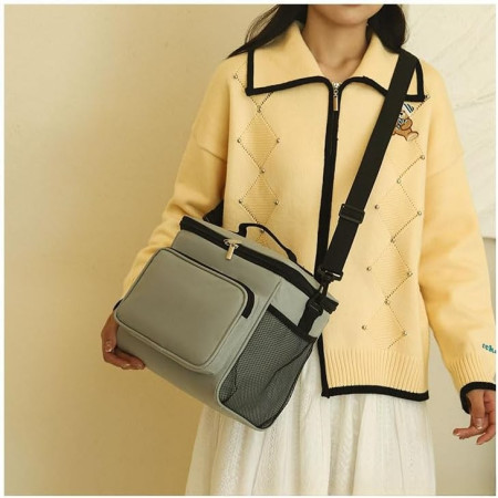 Geanta pentru Pranz, Cyrax, Multifunctionala, Compartimentata, 2 Tipuri de Manere, Impermeabila, 26x24x17 cm, Gri