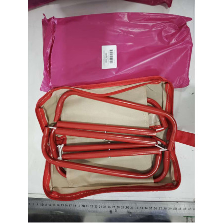 Scaun Pliabil,  pentru Adulti, Portabil, pentru Camping, Pescuit, din Panza Oxford si Cadru Metalic, 24 x 24 x 28 cm, Rosu/Bej