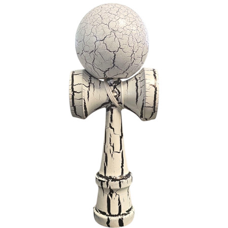 Kendama X Originala, Profesionala, Cyrax, Cracked, din Lemn, 18 cm, Alb/Negru