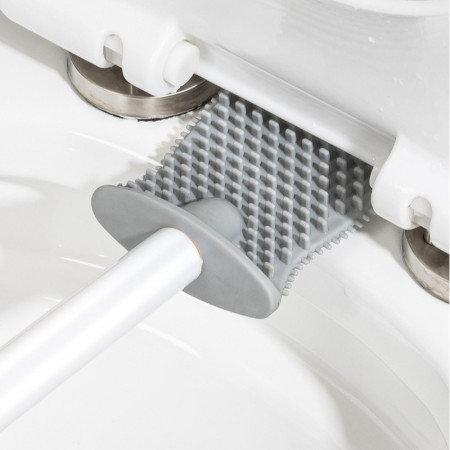 Perie de Toaleta,  cu Recipient pentru Lichid, perie din TPR, Montare fara Perfoare, 12 x 6.5 x 40 cm, Gri