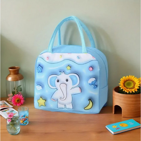 Geantă Frigorifică, Cyrax, cu Desene Animate 3D, Portabilă pentru Copii, de Prânz, din Pânză Oxford, 23x13x19 cm, Model Elefantel, Albastru