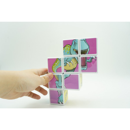 Cyrax Set inteligent de cuburi magnetice pentru copii, 8 piese, cutie depozitare, puzzle dinozauri, +3 ani, multicolor
