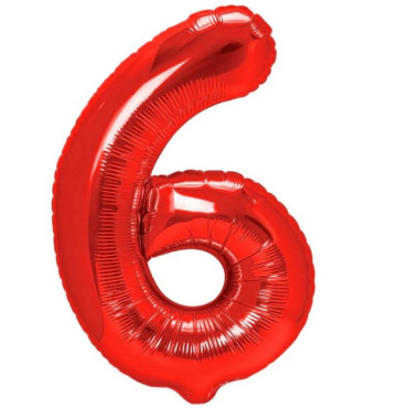 Balon din Folie Metalizata Cyrax, Figurina Cifra, Tema Aniversare 80 cm, Ambalaj Individual, Pai inclus, Umflare cu Aer sau Heliu, Rosu, Cifra 6