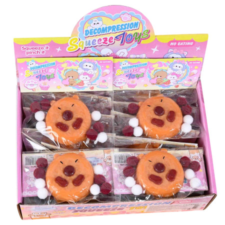 Set 12 Jucarii Antistres Squishy, Cyrax, cu Revenire Lenta, Squeeze Pinch Family, Forma de Biscuite Rotund, Model Capybara, 7x6.5 cm, 55g, Ambalaj Transparent, Maro
