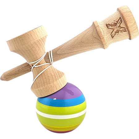 Kendama X Originala, Profesionala, Cyrax, din Lemn, Super Sticky, 18 cm, Multicolor