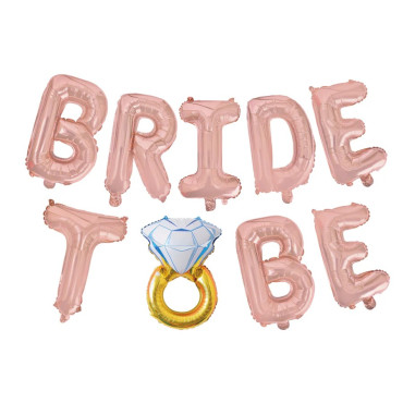 Set Baloane din Folie Metalizată, Cyrax, Model Bride To Be, Litere de 40 cm, Baloane Party, Ambalaj Individual, Pai Inclus, Umflare cu Aer sau Heliu, Roz