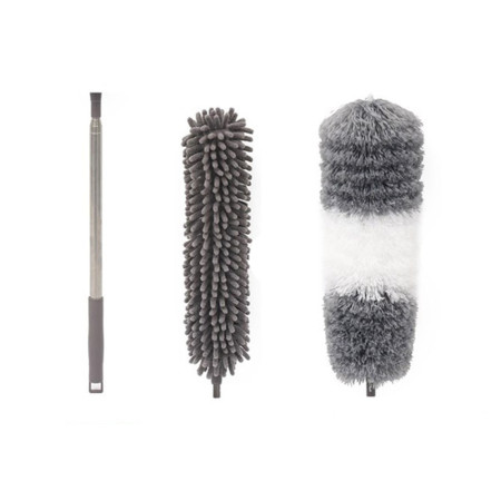 Mop din Microfibra pentru Curatenie,  Set 2 Capete Detasabil, Mop din Microfibra, Pamatuf pentru Praf, Maner Extensibil, EVA, Impachetate in Sac cu Fermoar, Gri