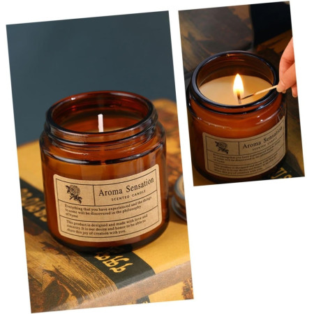 Lumanare Parfumata,  Model Borcan Maro, Aroma de Lavanda, din Ceara Vegetala, 6 x 6.5 x 6.5 cm, Maro