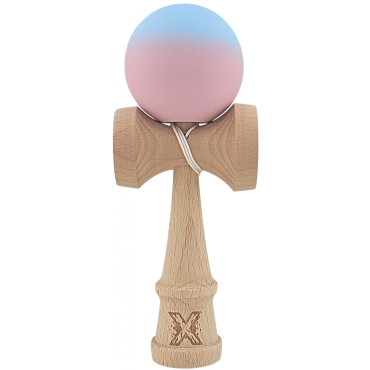 Kendama X Originala, Profesionala, Cyrax, din Lemn, Rubber Grip, 18 cm, Albastru/Lila