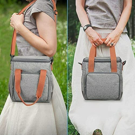 Geanta Termo-Izolanta, Cyrax, Multifunctionala, 1 Compartiment Principal, 1 Buzunar Lateral Exterior, Impermeabila, Manere si Bretea de Umar, 25x22x15 cm, Gri