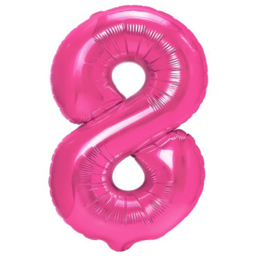 Balon din Folie Metalizata Cyrax, Figurina Cifra, Tema Aniversare 80 cm, Ambalaj Individual, Pai inclus, Umflare cu Aer sau Heliu, Roz, Cifra 8