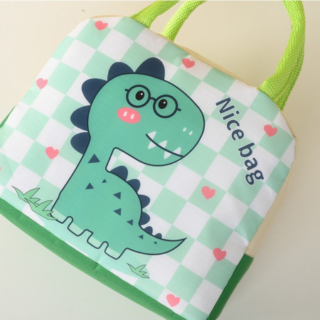 Geanta Termoizolanta pentru Copii, Cyrax, 23x13x19 cm, Model Imprimeu Dinozaur, din Folie de Aluminiu si Panza Oxford, Verde