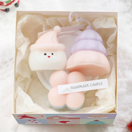 Lumanari Parfumate de Craciun,  Gift Box Set cu 3 Lumanari Aromaterapie, 11 x 11 x 7.5 cm, Roz