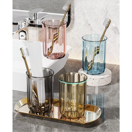 Suport Multifunctional 2 in 1, Pahar si Suport pentru Periuta de Dinti,  Plastic, Dimensiune: 10.4 x 7.3 x 7.3 cm, Albastru