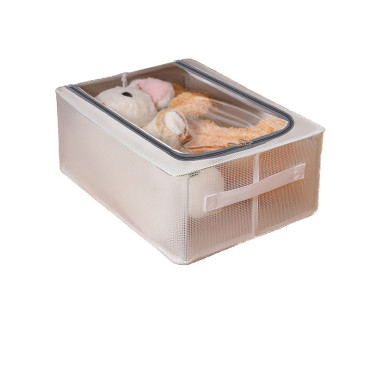 Cutie de Depozitare,  pentru Pantofi Haine, din Plasa PVC Impermeabila si Cadru de Otel, Pliabila, Fermoar Bidirectional, 40 x 30 x 15 cm Transparenta