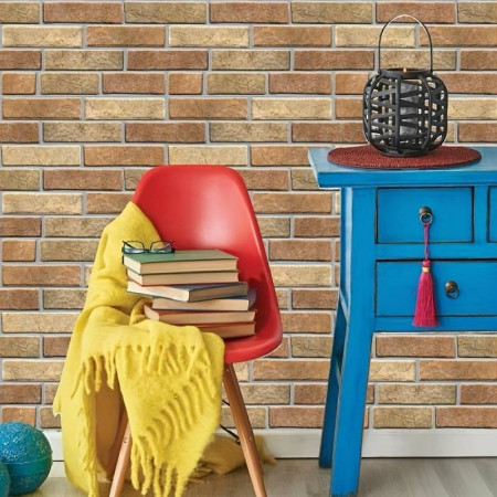 Set 10 x Placi Tapet Autocolant 3D cu Imitatie de Caramida de Piatra, pentru Perete Bucatarie Sufragerie, Usor de Curatat, Rezistent la Apa, Autoadeziv, 30x30 cm, Maro