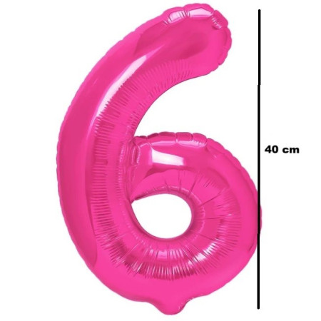 Balon din Folie Metalizata Cyrax, Figurina Cifra, Tema Aniversare 40 cm, Ambalaj Individual, Pai inclus, Umflare cu Aer sau Heliu, Roz, Cifra 6