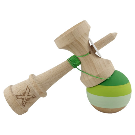 Kendama X Originala, Profesionala, Cyrax, Rubber Grip, Cupe Mari KING SIZE V3, Gaura in Baza, Rulment Metalic, din lemn 18 cm, Ata 62/65 cm, Special Verde degrade