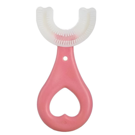 Periuta de Dinti in Forma de U,  pentru Sugari si Copii 2-6 ani, Peri Moi, 9 cm, Model Inima, Culoare Roz