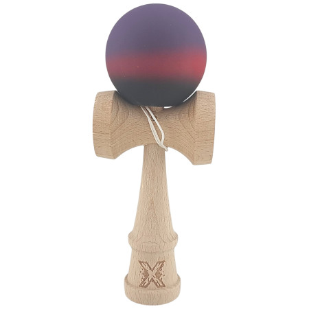 Kendama X Originala, Profesionala, Cyrax, din Lemn, Rubber Grip, 18 cm, Mov/Rosu/Negru