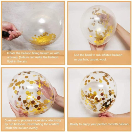 Set 16 Baloane din Latex, Cyrax, Model Party, 30 cm, Alb, Auriu, Transparent Confetti, 2.8 g