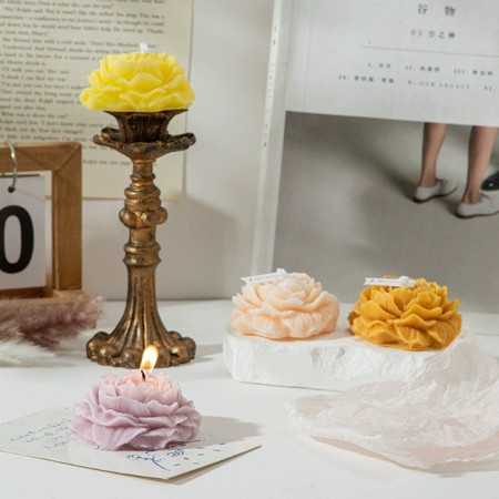 Lumanare Parfumata,  Model Trandafir, Ardere 10h, 70 g, 7.5 x 3.5 cm, Parfum de Tuberoza, Alb