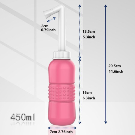 Bideu Portabil pentru Igiena Intima,  pentru Postpartum/ Postoperator, 450 mL, cu Capac si Husa Galbena, 29.5x7 cm, Culoare Recipient Roz