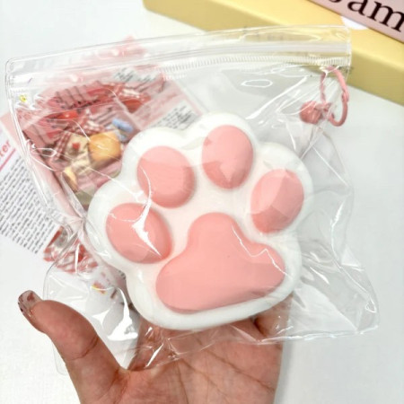 Jucarie Antistres Squishy, Cyrax, Revenire Lenta, Model Labuta de Pisica, Squishy, BIG, 12.5 x 10.5 cm, 220 g, Model 10, Alb Roz