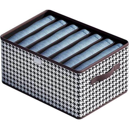 Cutie De Depozitare,  Pentru Haine, Lenjerie, Sosete Si Sutiene, Material Textil, 7 Compartimente, 44x30x20 cm, Culoare Alb-Negru