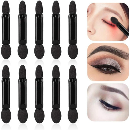 Set 20 de Aplicatoare Machiaj, Cyrax, 2 Capete, 6.2 cm, din Poliuretan si Burete, Negru