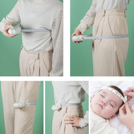 Ruleta Portabila,  Ruleta mini pentru Copii, Model Labuta de Pisica, cu Prindere, pentru Masurat Diametrul, 5.5 x 6.5 cm, Banda 1.5m, Verde