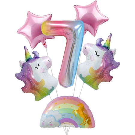 Balon din Folie Metalizata Gradient Cyrax, Figurina Cifra, Tema Aniversare 100 cm, Ambalaj Individual, Pai inclus, Umflare cu Aer sau Heliu, Multicolor, Cifra 7