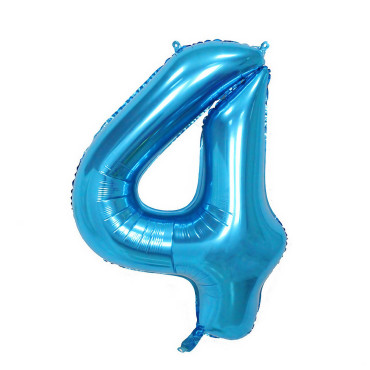 Balon din Folie Cyrax, Cifra 4, 81 cm, Pentru Aer sau Heliu, Bulk, Albastru