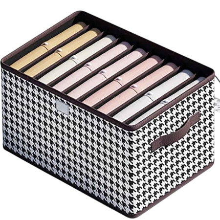 Cutie De Depozitare,  Pentru Haine, Lenjerie, Sosete Si Sutiene, Material Textil, 9 Compartimente, 44x30x20 cm, Culoare Alb-Negru