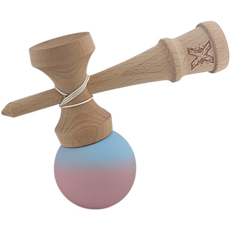 Kendama X Originala, Profesionala, Cyrax, din Lemn, Rubber Grip, 18 cm, Albastru/Lila