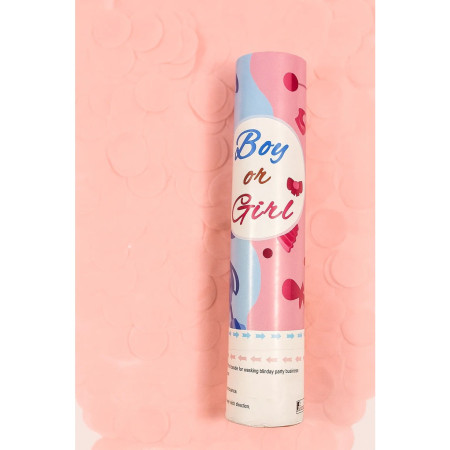 Tun Confetti, Cyrax, Model Gender Reveal, Boy or Girl, 40 cm, Ambalaj din Carton, Eliberare prin Rasucire, Roz
