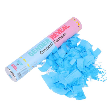 Tun Confetti, Cyrax, Model Gender Reveal, Confetti Cannons, 40 cm, Ambalaj din Carton, Eliberare prin Rasucire, Albastru