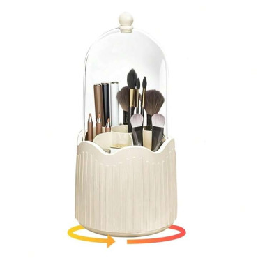 Cutie pentru Depozitarea Pensulelor de Machiaj, Cyrax, Rotativa, Plastic, 36 cm x 13 cm, Bej