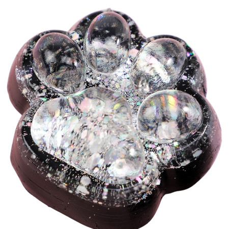 Jucarie Antistres Squishy, Cyrax, cu Revenire Lenta, Squeeze Pinch Family, Model Labuta de Pisica cu Sclipici, 6.5x6 cm, 60g, Ambalaj Transparent, Alb-Negru