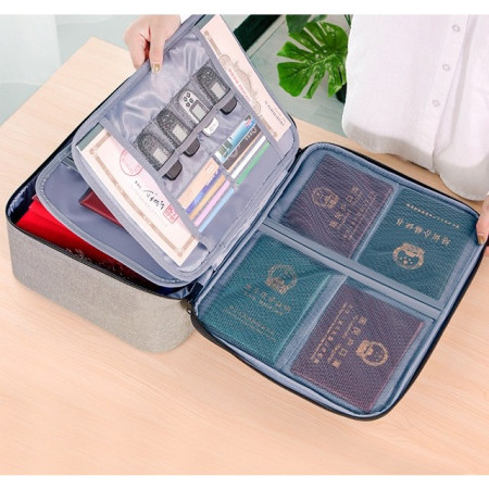Geanta Flippy pentru Depozitare Acte si Documente, Facturi, Carduri, cu Cod de Securitate, 3 Compartimente, Impermeabila, 37 x 10.5 x 27 cm, Gri