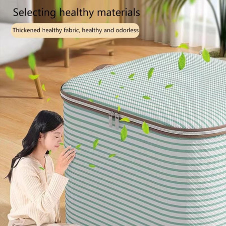 Cutie de Depozitare cu Fermoar,  Pliabila, Maner Ranforsat, Fermoar Rezistent, pentru Haine, Paturi, Plapume, Perne, Lenjerii de Pat, Jucarii, 50x40x50 cm, 100 Litri, in Dungi, Verde