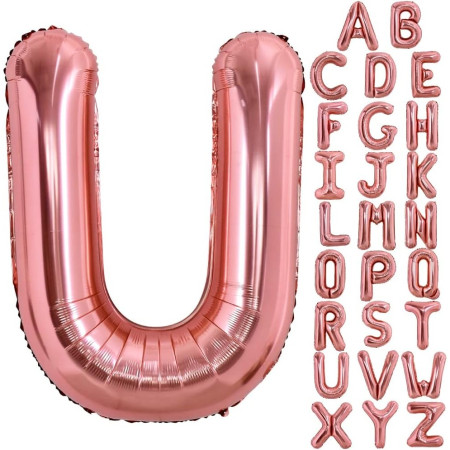 Balon Folie Metalizata Litera U, Cyrax, 100 cm, Umflati cu Heliu sau Aer, Ambalaj Individual, Pai inclus, Rose Gold
