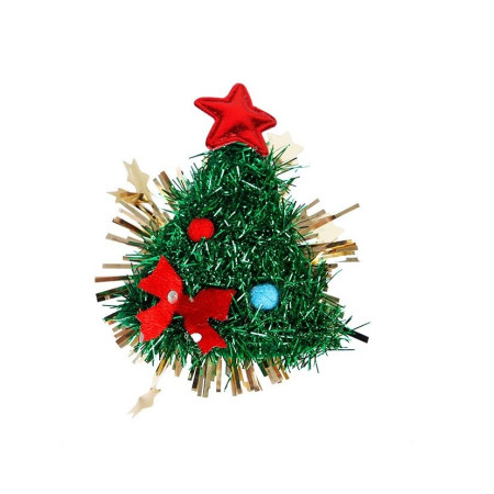 Agrafa de Par, Cyrax, Tema Craciun, Model Brad, din Panza, 8.5 x 8 cm, Multicolor