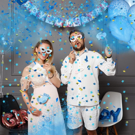 Tun Confetti, Cyrax, Model Gender Reveal, Confetti Cannons, 40 cm, Ambalaj din Carton, Eliberare prin Rasucire, Albastru